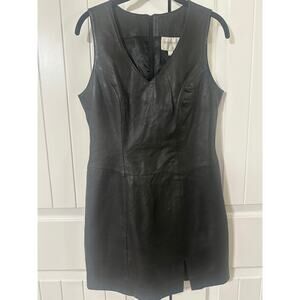 Hugo Buscati Genuine Leather Dress Womens 10 Black Sleeveless Sheath V Neck